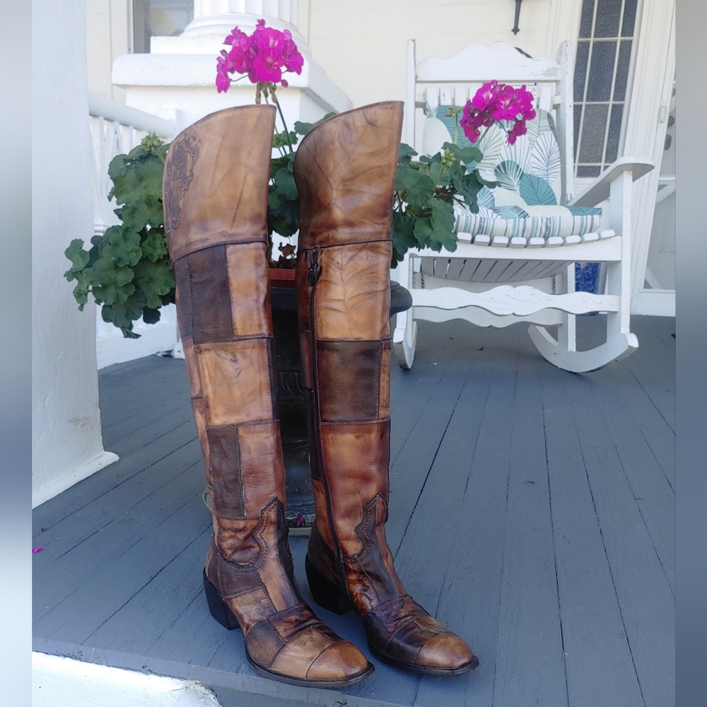 Mark Nason Patchwork Leather Knee-High Boots Size 10